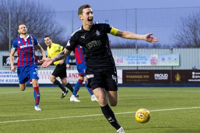 Falkirk's Aaron Muirhead celebrates after netting a penalty. Picture: SNS/Bruce White