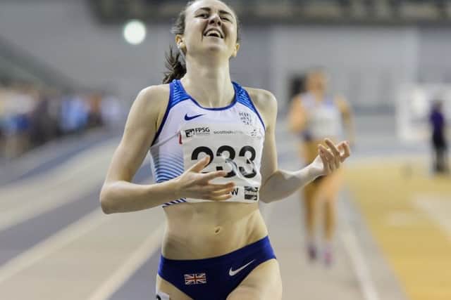Laura Muir celebrates her record victory in Glasgow. Picture: Bobby Gavin/Scottish Athletics