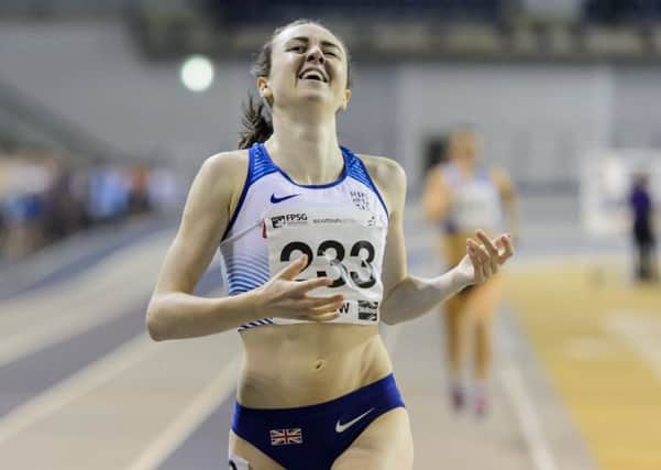 Laura Muir celebrates her record victory in Glasgow. Picture: Bobby Gavin/Scottish Athletics