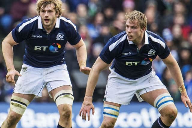 Richie and Jonny Gray in action during Scotlands 27-22 victory over Ireland at Murrayfield last season.