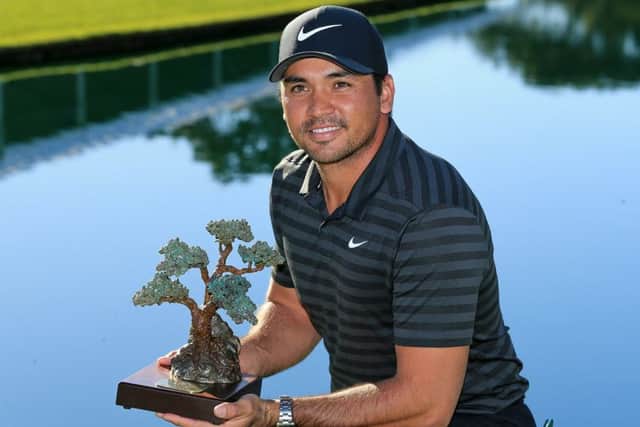 Jason Day with the trophy after winning a play-off at the Farmers Insurance Open at Torrey Pines in San Diego. Picture: Sean M Haffey/Getty Images