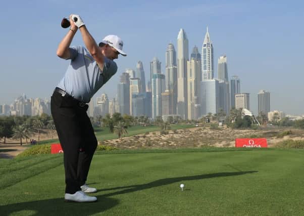 Paul Lawrie drives at the eighth hole in the second round of the Omega Dubai Desert Classic. Picture: Andrew Redington/Getty Images