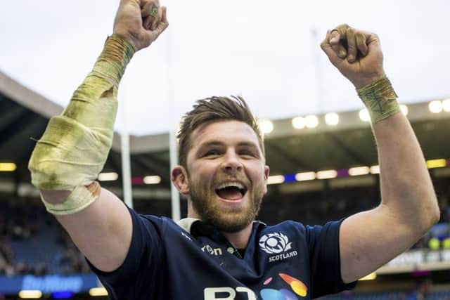 Ryan Wilson celebrates Scotland's 29-13 victory over Wales at BT Murrayfield last season.