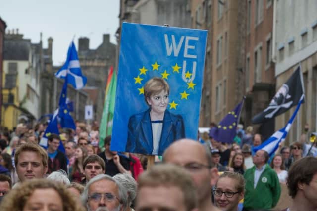 Hundreds take part in a pro-EU march to the Scottish Parliament in July 2016, days after the EU referendum which delivered a UK-wide majority in favour of Brexit. Picture: Steven Scott Taylor/JP License
