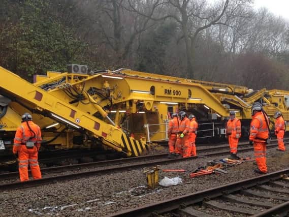 The ballast cleaner systems train which broke down is half a mile long. Picture: Network Rail