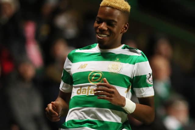 Charly Musonda was overwhelmed by the reception he was given by the Celtic fans when he came on as a substitute against Hearts. Picture: Getty.