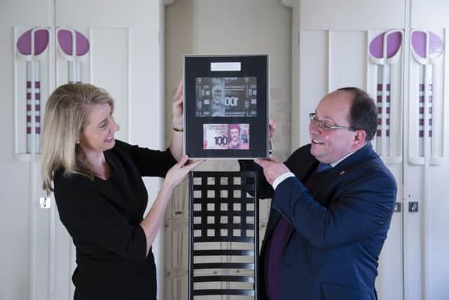 Debbie Crosbie of The Clydesdale Bank with Richard Williams of The National Trust for Scotland at The Hill House in Helensburgh, designed by Charles Rennie Mackintosh