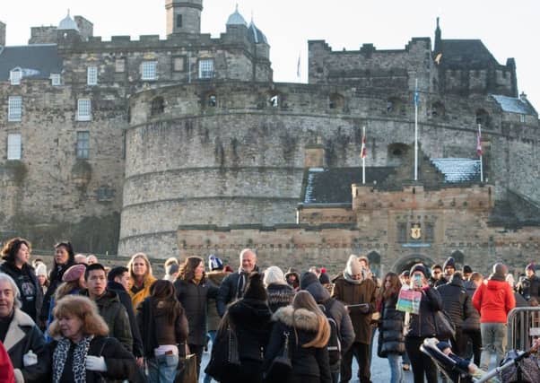 Tourists gather on the Edinburgh Castle Esplanade. Picture: Ian Georgeson