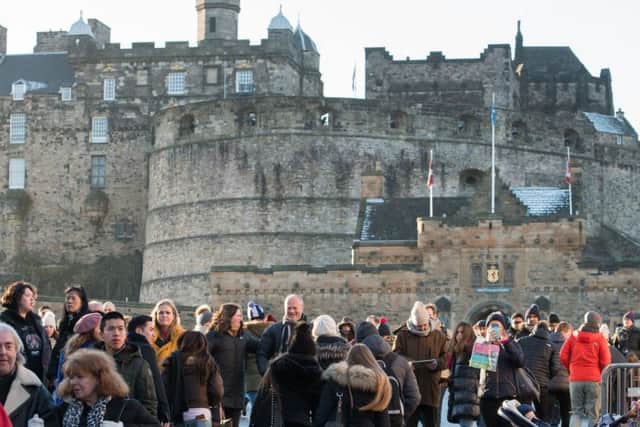 Tourists gather on the Edinburgh Castle Esplanade. Picture: Ian Georgeson