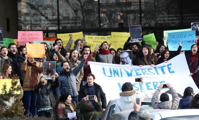 Academics and students protest against Turkish government sackings at Ankara University. Picture: Adem Altan/AFP/Getty