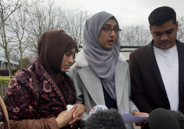 Ruzina Akhtar, daughter of Finsbury Park victim Makram Ali, reads a statement to the media outside Woolwich Crown Court. Picture: PA