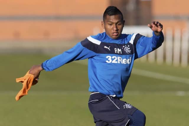 Rangers' Alfredo Morelos in training ahead of the Hibs game. Picture: Craig Foy/SNS