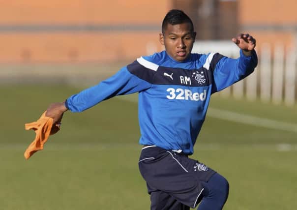 Rangers' Alfredo Morelos in training ahead of the Hibs game. Picture: Craig Foy/SNS