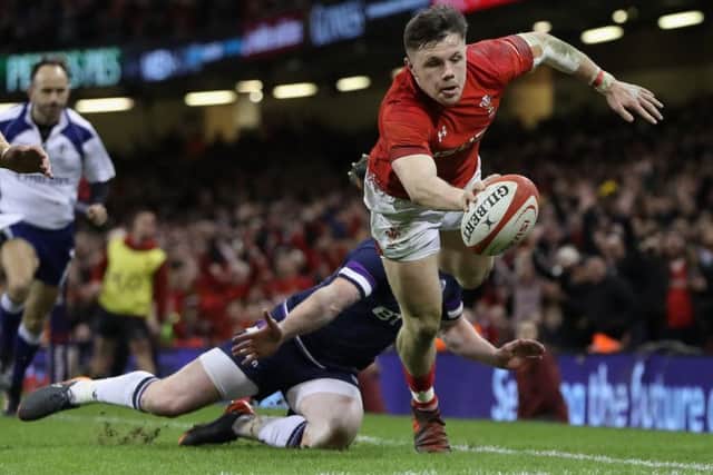 Steff Evans dives over for a second-half try in Wales' thumping Six Nations victory over Scotland in Cardiff. Picture: David Rogers/Getty Images
