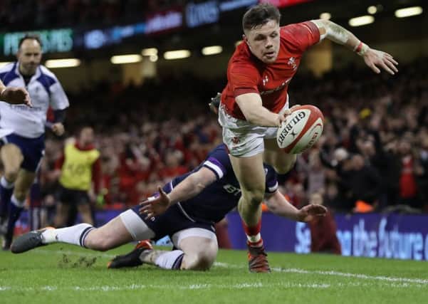 Steff Evans dives over for a second-half try in Wales' thumping Six Nations victory over Scotland in Cardiff. Picture: David Rogers/Getty Images