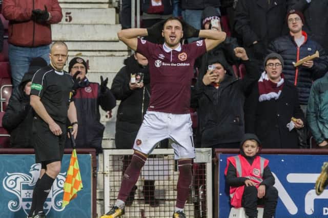 Hearts' David Milinkovic celebrates his goal. Picture: SNS/Paul Devlin