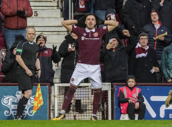 Hearts' David Milinkovic celebrates his goal. Picture: SNS/Paul Devlin