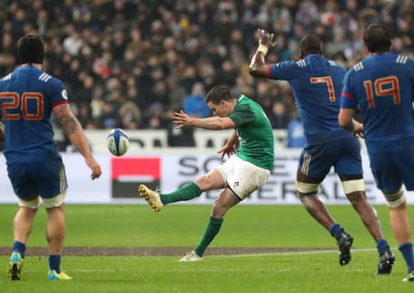 Ireland's Jonny Sexton scores the winning drop goal at the Stade de France with the final kick of the game. Picture: Gareth Fuller/PA