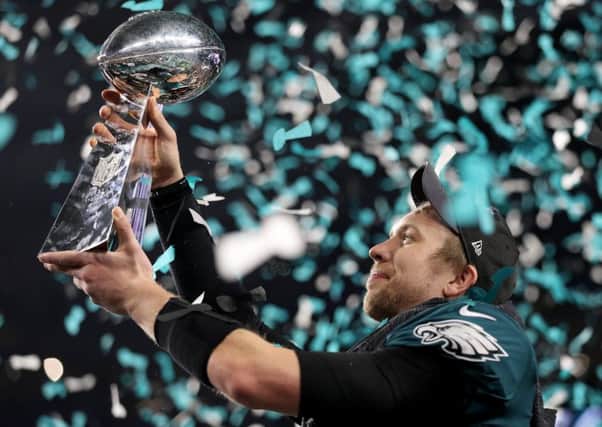 MVP Nick Foles with the Vince Lombardi trophy. Picture: Getty