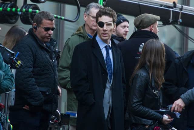 Benedict Cumberbatch filming in Glasgow city centre in November 2017.
 Picture: John Devlin/TSPL
