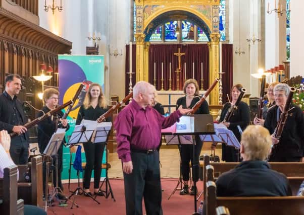 Eddie McGuire takes applause for his Bassoon Octet at the Sound festival, Aberdeen, November 2017 PIC: Mary Masson