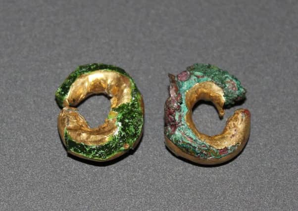 The gold hair rings found at Sculptor's Cave near Covesea, Moray. PIC: Courtesy of Elgin Museum.