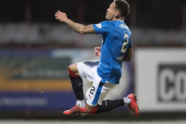 James Tavernier celebrates scoring Rangers' second goal against Partick Thistle. Picture: SNS.
