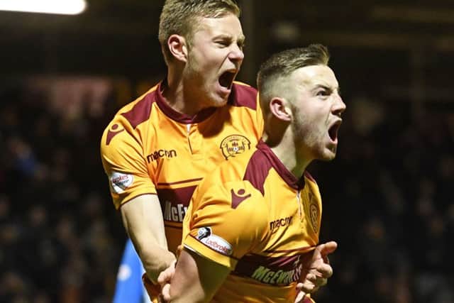 Allan Campbell, right, celebrates after scoring Motherwell's opener after 64 minutes.