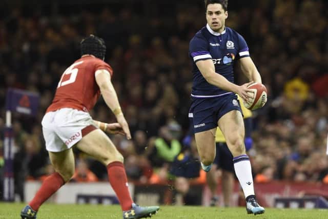 Sean Maitland during Scotland's opening match loss in Wales. Picture: Ian Rutherford