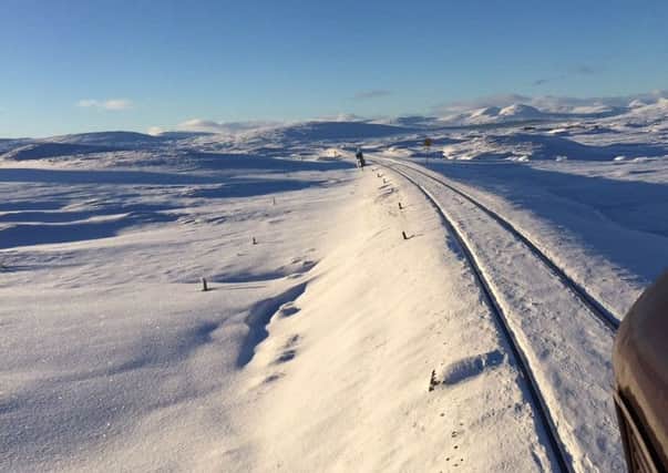 A snow-clearing locomotive on the Glasgow-Fort William West Highland Line at Rannoch Moor on 20 January. Picture: Network Rail