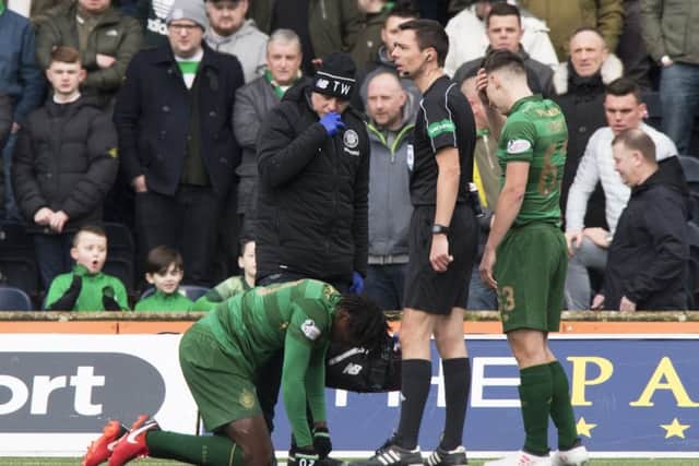 Celtic's Dedryck Boyata was injured playing on Kilmarnock's artificial pitch. Picture: Alan Harvey/SNS