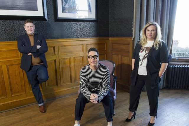 Gok Wan with Natalie Sturge and Peter Ferguson at the Bonham Hotel in Edinburgh.