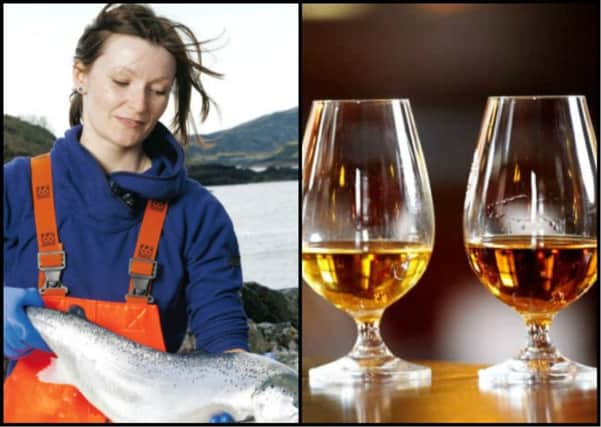 Scottish salmon and whisky exports have risen sharply over the past year.