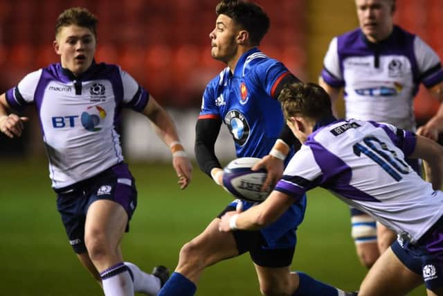 France's fly-half Romain Ntamack in action against Scotland during the under-20 international at Broadwood. Picture: Andy Buchanan/AFP/Getty Images