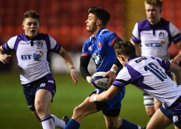 France's fly-half Romain Ntamack in action against Scotland during the under-20 international at Broadwood. Picture: Andy Buchanan/AFP/Getty Images