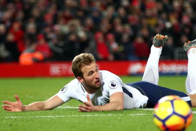 Harry Kane reacts to being fouled during Spurs' match with Liverpool. Picture: Clive Brunskill/Getty Images