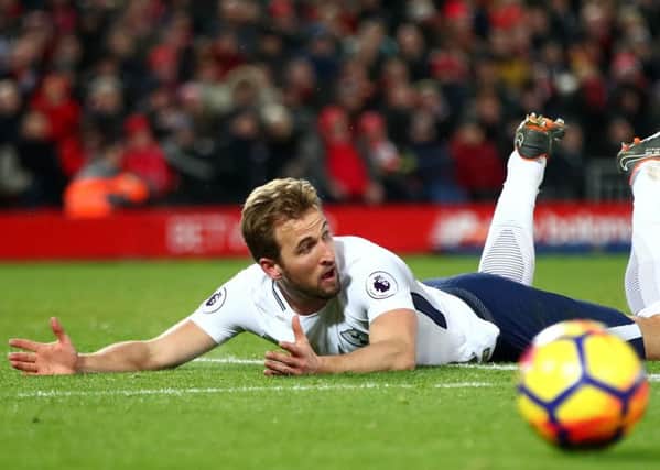 Harry Kane reacts to being fouled during Spurs' match with Liverpool. Picture: Clive Brunskill/Getty Images