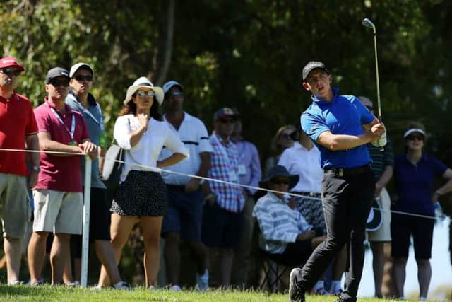 Grant Forrest plays his second shot on the 13th hole during day three of the World Super 6 at Lake Karrinyup Country Club in Perth, Australia. Picture: Will Russell/Getty Images