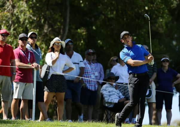 Grant Forrest plays his second shot on the 13th hole during day three of the World Super 6 at Lake Karrinyup Country Club in Perth, Australia. Picture: Will Russell/Getty Images