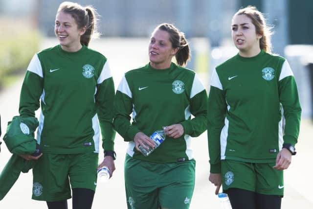 Hibernian's Lizzie Arnot, Lisa Robertson and Clare Williamson. Picture: Craig Foy/SNS