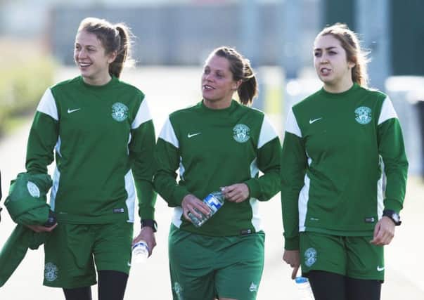 Hibernian's Lizzie Arnot, Lisa Robertson and Clare Williamson. Picture: Craig Foy/SNS