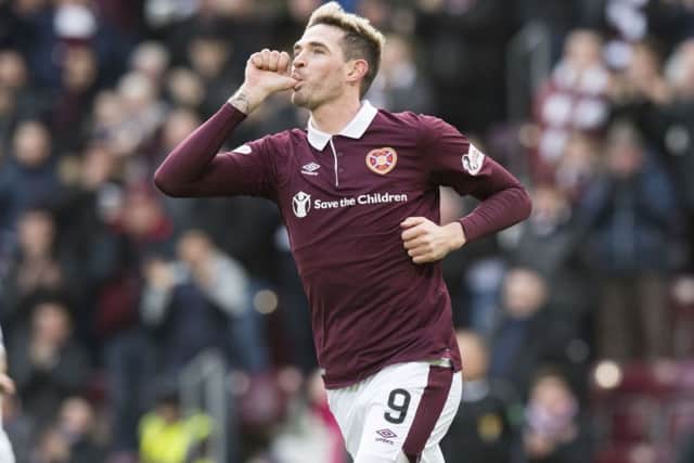 Hearts' Kyle Lafferty celebrates his opener. Picture: SNS/Ross Parker