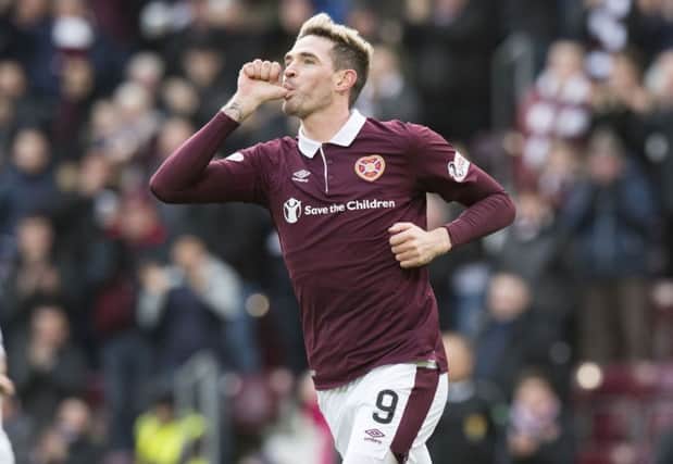Hearts' Kyle Lafferty celebrates his opener. Picture: SNS/Ross Parker