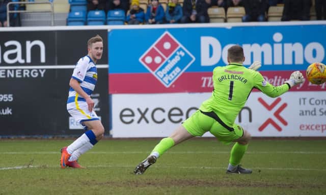 Frank Ross scores to put Morton ahead. Picture: SNS/Bill Murray