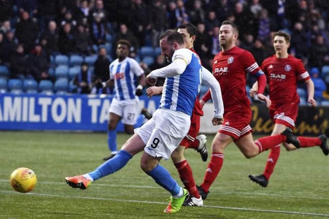 Kris Boyd scores to increase Kilmarnock's lead to 2-0. Picture: SNS/Rob Casey