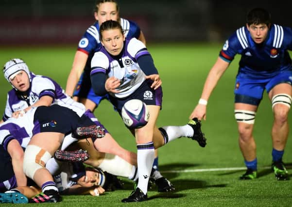 Scotland scrum-half Sarah Law in action against France at Scotstoun. Picture: Andy Buchanan/AFP/Getty Images