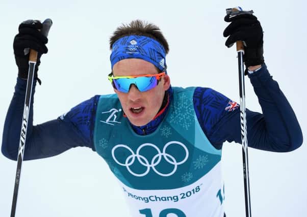 Andrew Musgrave  competes in the 2x15k skiathlon. Picture: Getty