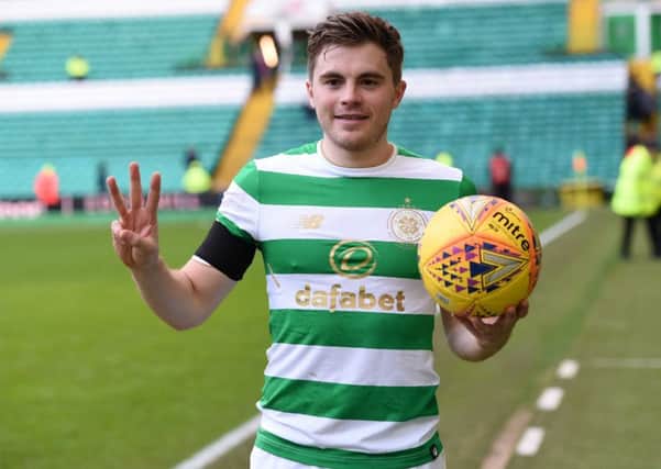James Forrest with the match ball at full time. Picture: SNS