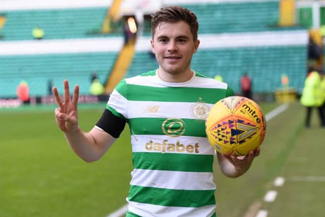 James Forrest with the match ball at full time. Picture: SNS