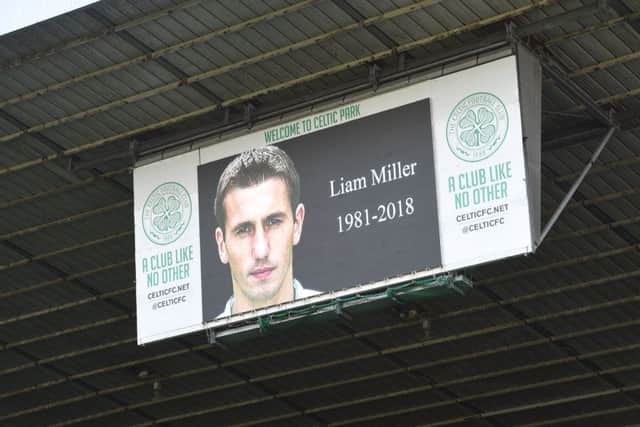Celtic's players observed a minute's silence for former player Liam Miller. Picture: PA